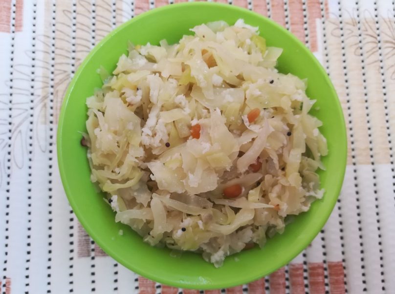 cabbage poriyal recipe, how to make cabbage poriyal,  Cabbage Stir Fry